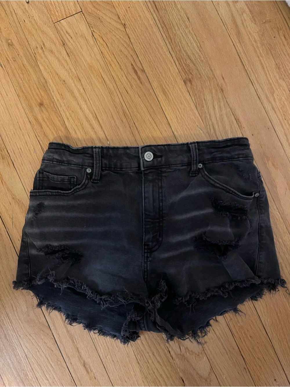 Black Distressed Denim Shorts